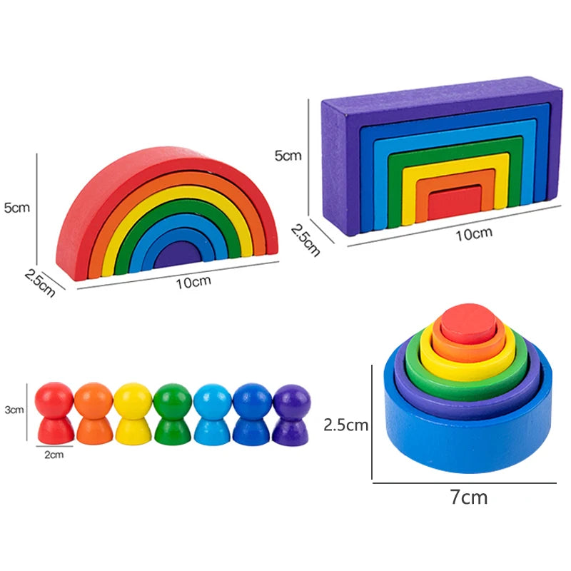 Baby Toys Rainbow Building Blocks Wooden Toys for Kids Creative Rainbow Stacker Montessori Educational Toy for Children