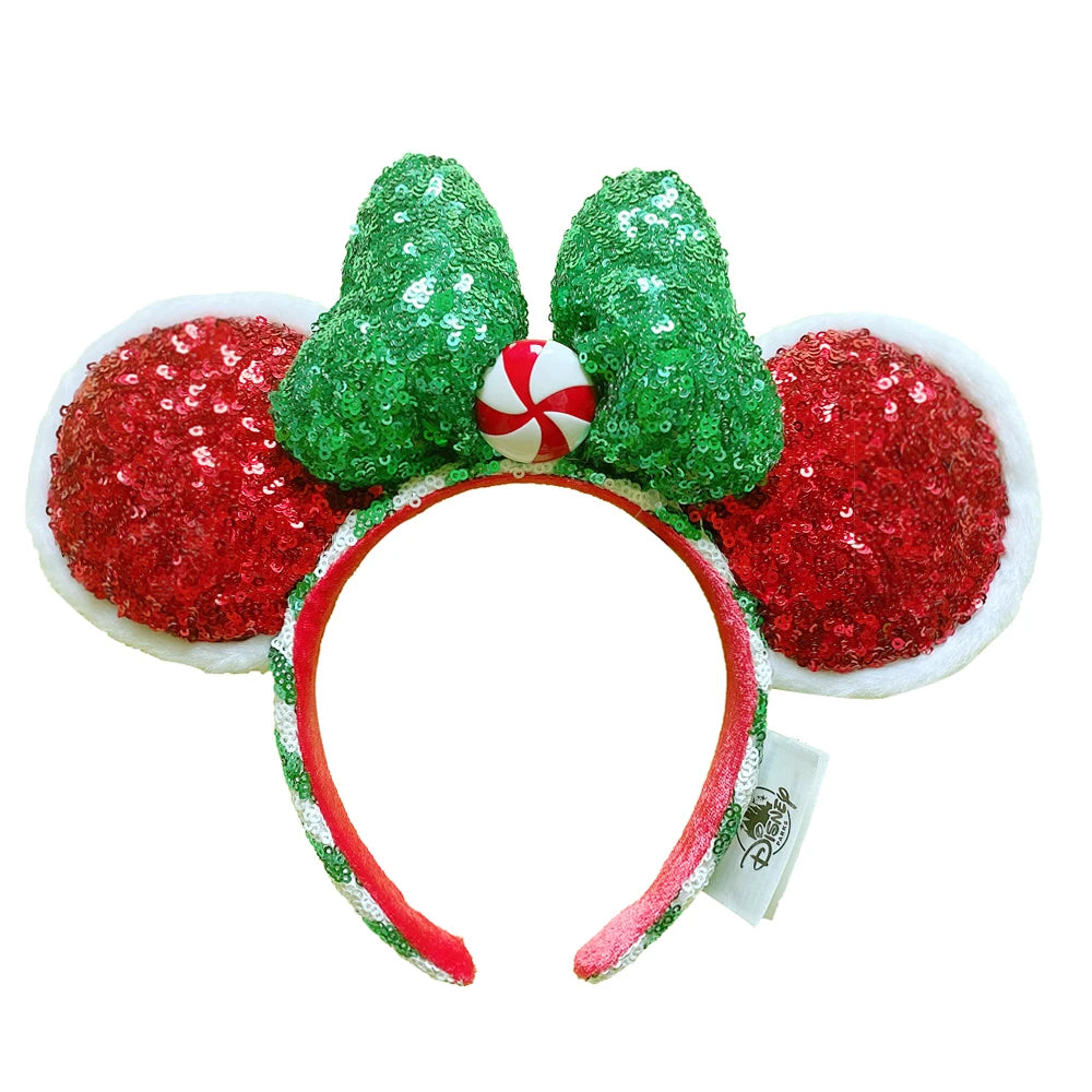 2025 Disney Minnie Ear Headband for Women Disneyland Hairband Mickey Adult/Child Leather Plush Sequin Cosplay Girls Accessories