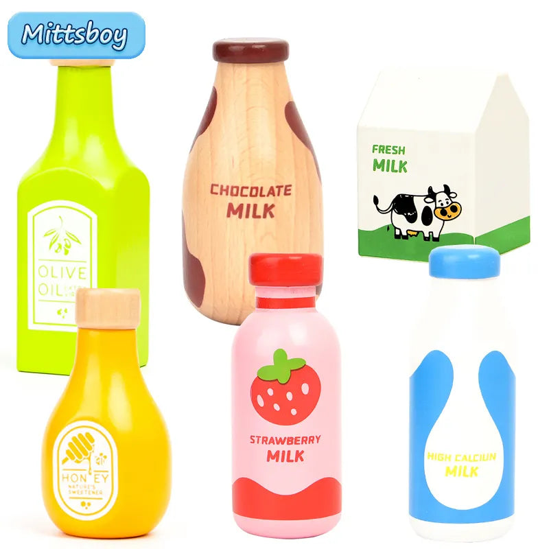 1Pcs Strawberry Milk Drink Bottle Toy Magnetic Wooden Kitchen  Chechele  Simulation Play House Educational Toy for Children Gift