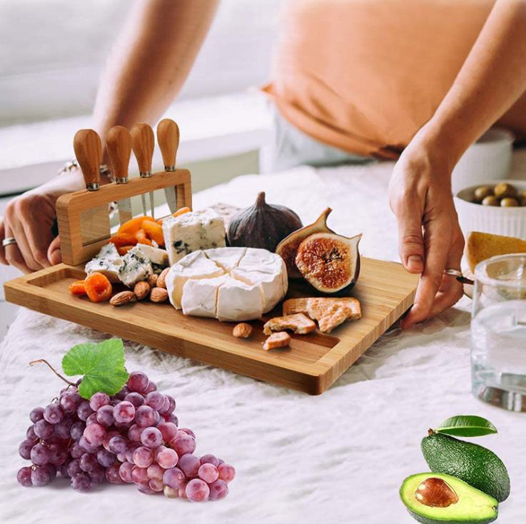 Housewarming Kitchen Personalized Gift Party Meat Charcuterie Platter Serving Tray Bamboo Cheese Board Set