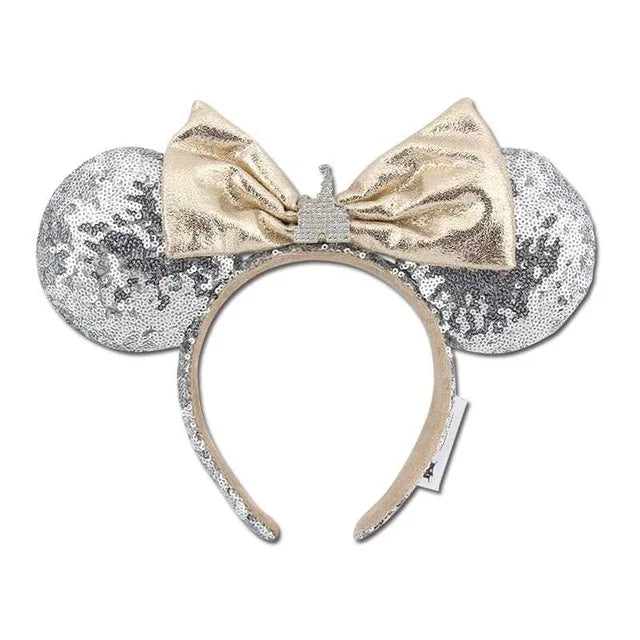 2025 Disney Minnie Ear Headband for Women Disneyland Hairband Mickey Adult/Child Leather Plush Sequin Cosplay Girls Accessories