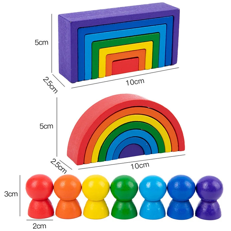 Baby Toys Rainbow Building Blocks Wooden Toys for Kids Creative Rainbow Stacker Montessori Educational Toy for Children