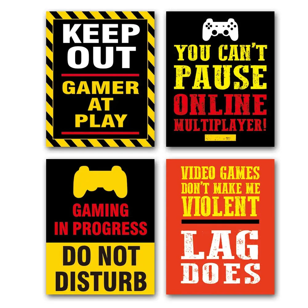 Video Game Poster Canvas Game Artwork With Gamepad Pattern Typography Print Gamer Wall Art for Boys Teens Bedroom