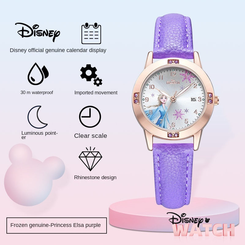 2022 Amazon Disney Brand Children's Watch Cartoon Frozen Elementary School Girl Girls' Waterproof Luminous Quartz Watch