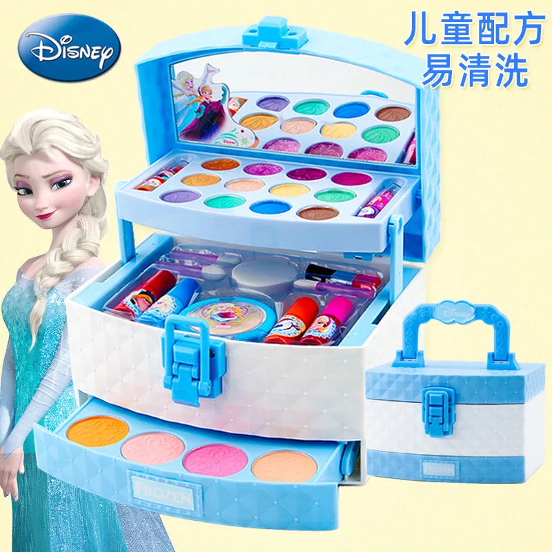 New Disney Girls Cartoon Frozen Elsa Anna Princess Makeup Suitcase Toys Set With Box  Makeup Box Set  Kids Toy Gift