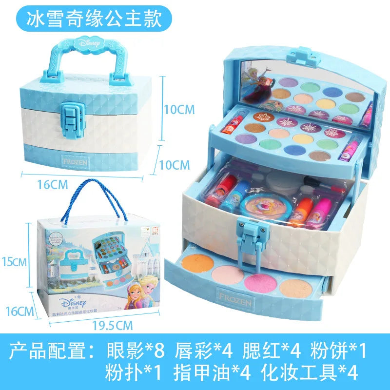 New Disney Girls Cartoon Frozen Elsa Anna Princess Makeup Suitcase Toys Set With Box  Makeup Box Set  Kids Toy Gift