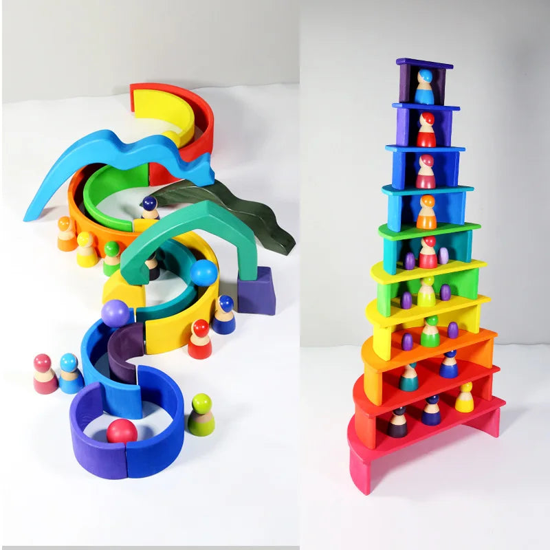 Baby Toys Rainbow Building Blocks Wooden Toys for Kids Creative Rainbow Stacker Montessori Educational Toy for Children