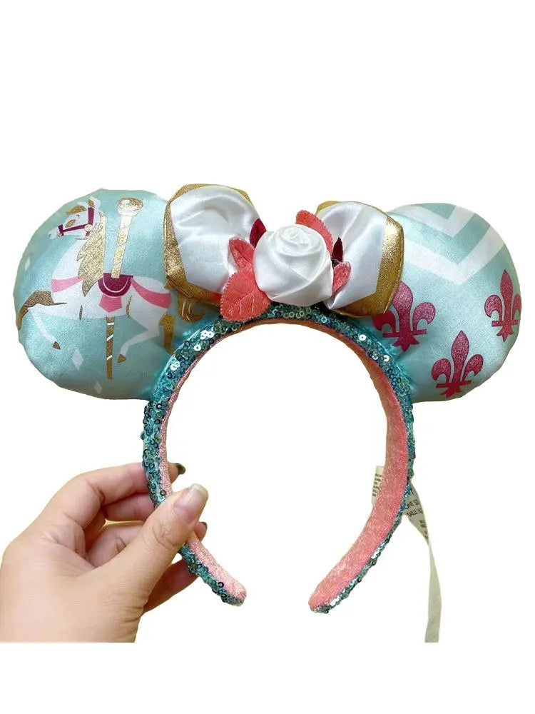 2025 Disney Minnie Ear Headband for Women Disneyland Hairband Mickey Adult/Child Leather Plush Sequin Cosplay Girls Accessories