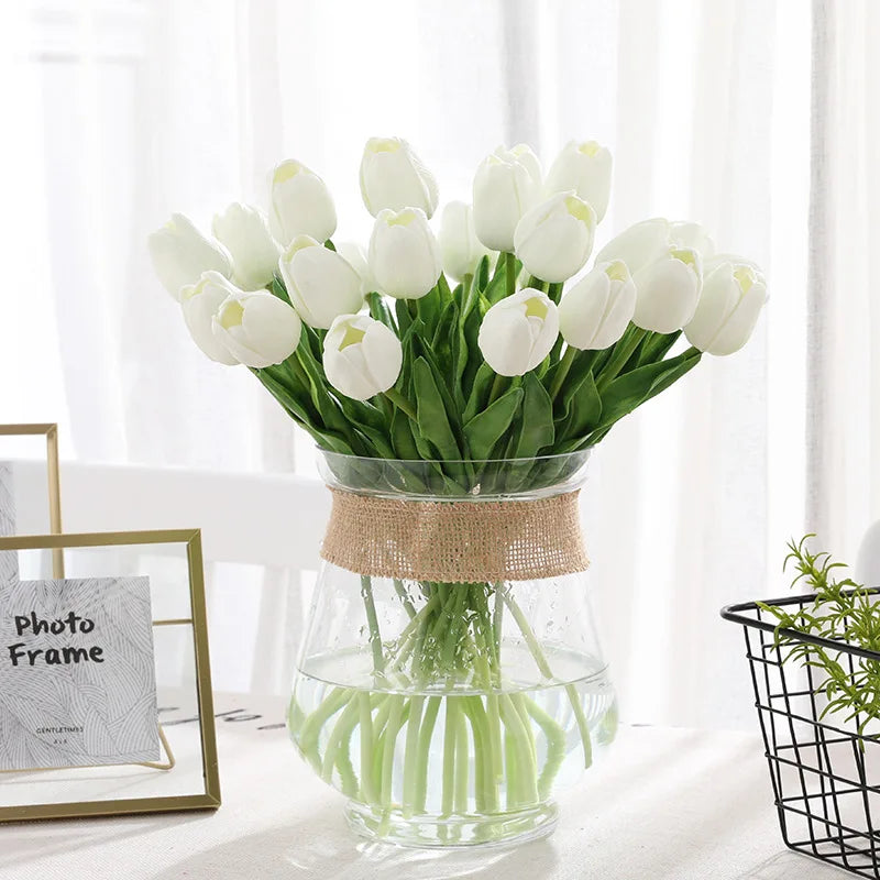 31Pcs Tulips Artificial Flower Real Touch Tulipe Flowers Fake Flowers Wedding Decoration Flowers Christmas Home Garden Decor