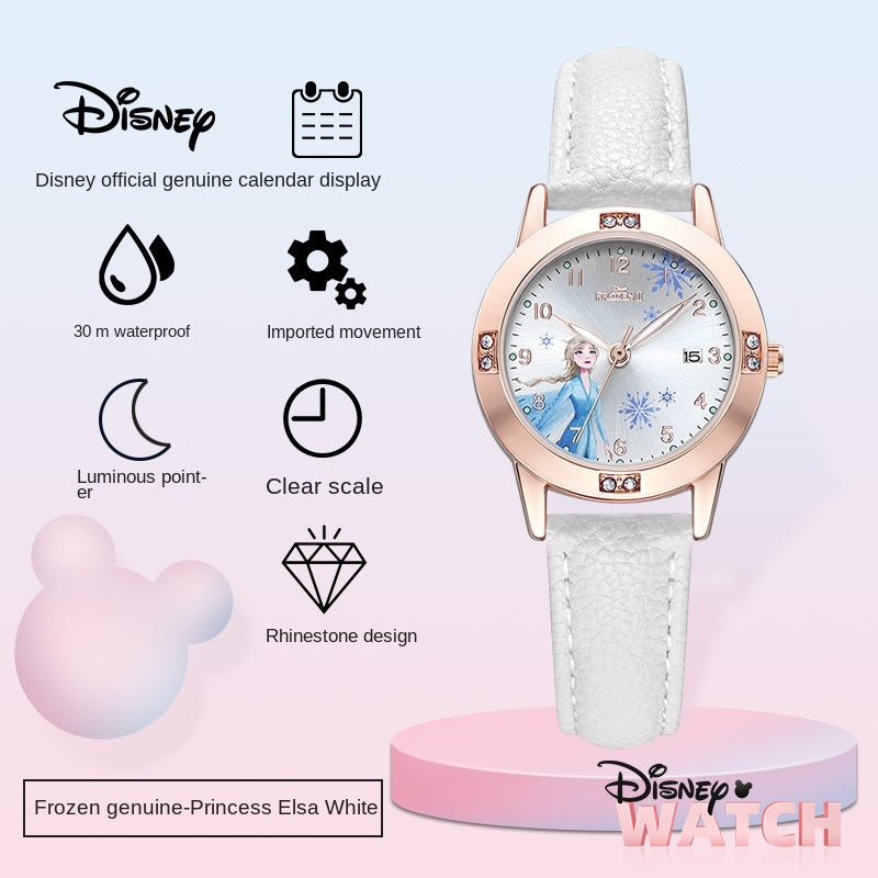 2022 Amazon Disney Brand Children's Watch Cartoon Frozen Elementary School Girl Girls' Waterproof Luminous Quartz Watch