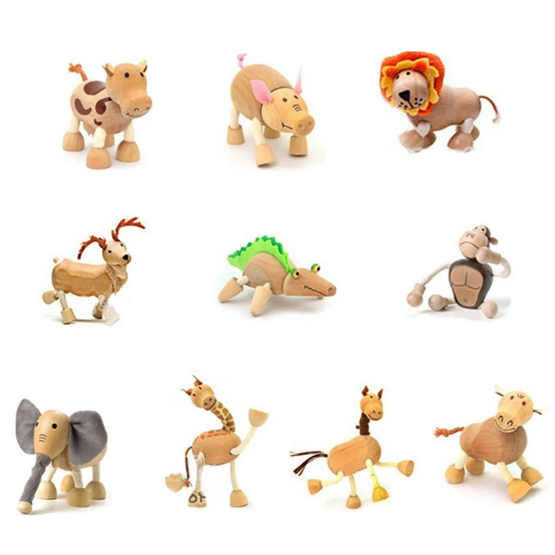 Wooden Cutely Animals Doll Small Emulation Animal Models Baby Kids Learning Toys Animal Figurines Dolls Environmentally Friendly