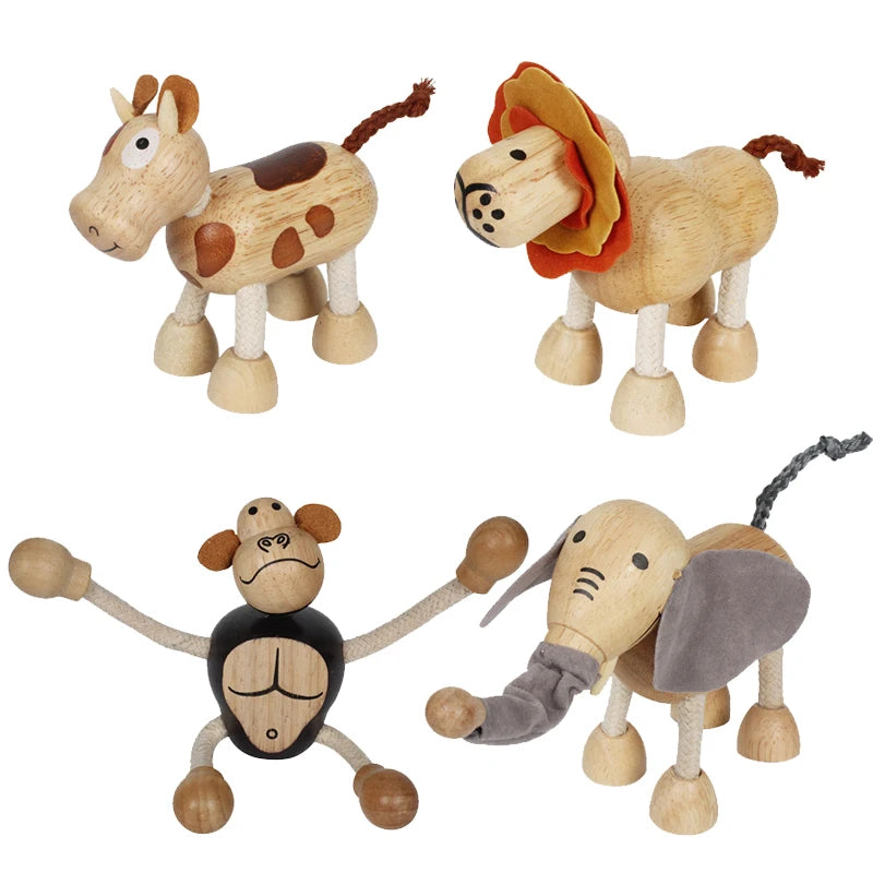 Wooden Cutely Animals Doll Small Emulation Animal Models Baby Kids Learning Toys Animal Figurines Dolls Environmentally Friendly