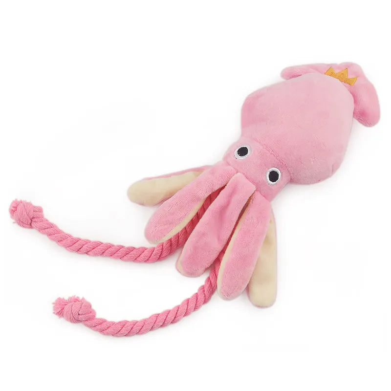 Cute Squid Small Dog Toy Sound BB Plush Pet Puppy Rope Toys Pink Chew Squeak Toys for Cat