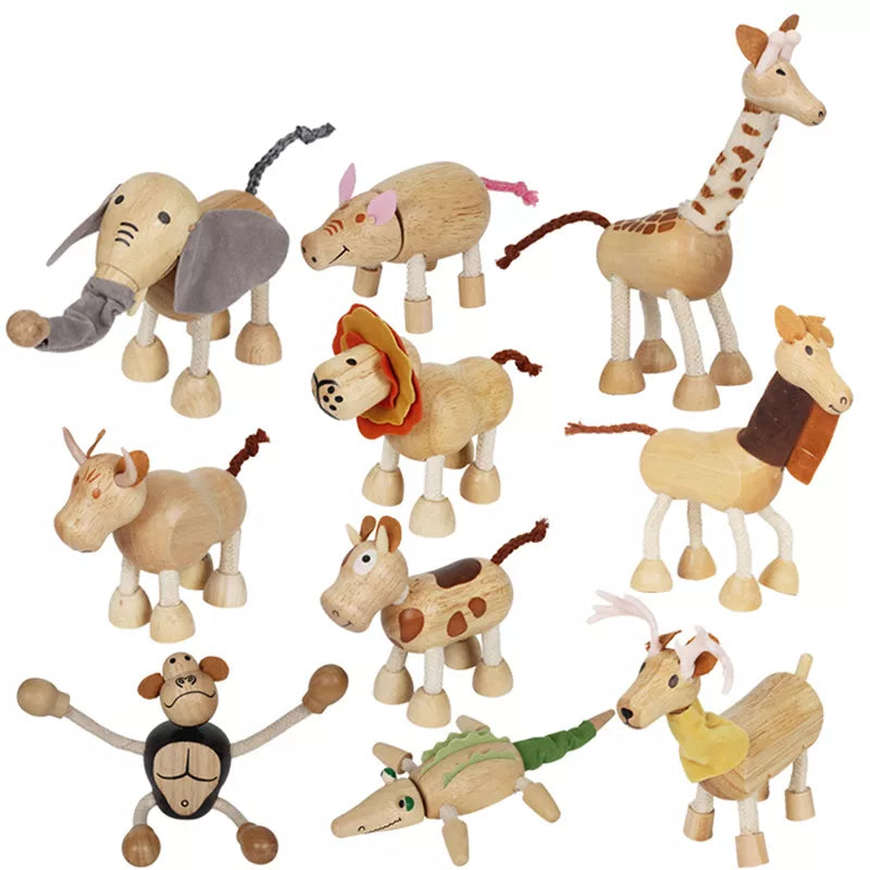 Wooden Cutely Animals Doll Small Emulation Animal Models Baby Kids Learning Toys Animal Figurines Dolls Environmentally Friendly