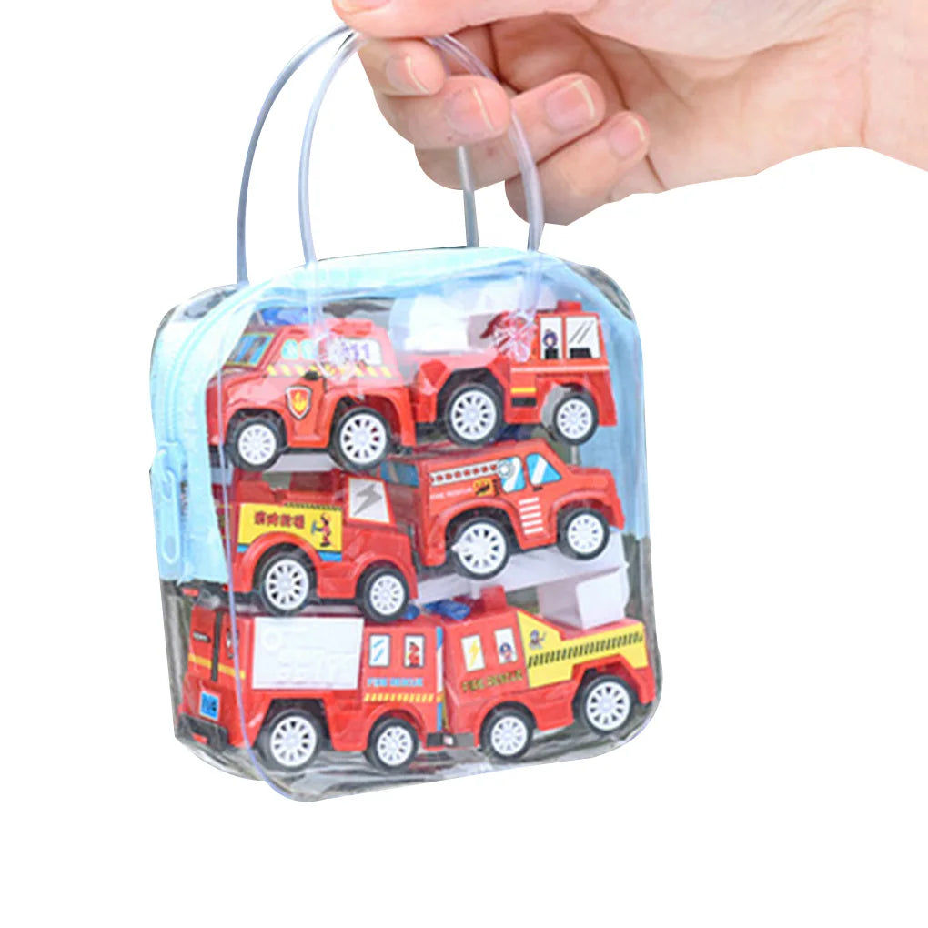 6pcs/Set Children Mini Pull Back Car Toy Construction Vehicle Fire Truck Model Set Boys Birthday Holiday Gift