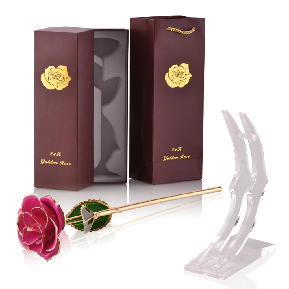 Gifts for Women 24k Gold Dipped Rose With Stand Eternal Flowers Forever Love in Box Girlfriend Wedding Valentine Gift for Her