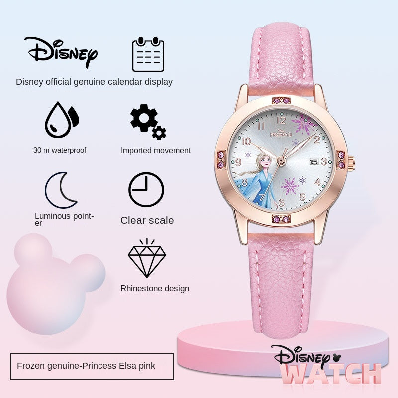 2022 Amazon Disney Brand Children's Watch Cartoon Frozen Elementary School Girl Girls' Waterproof Luminous Quartz Watch