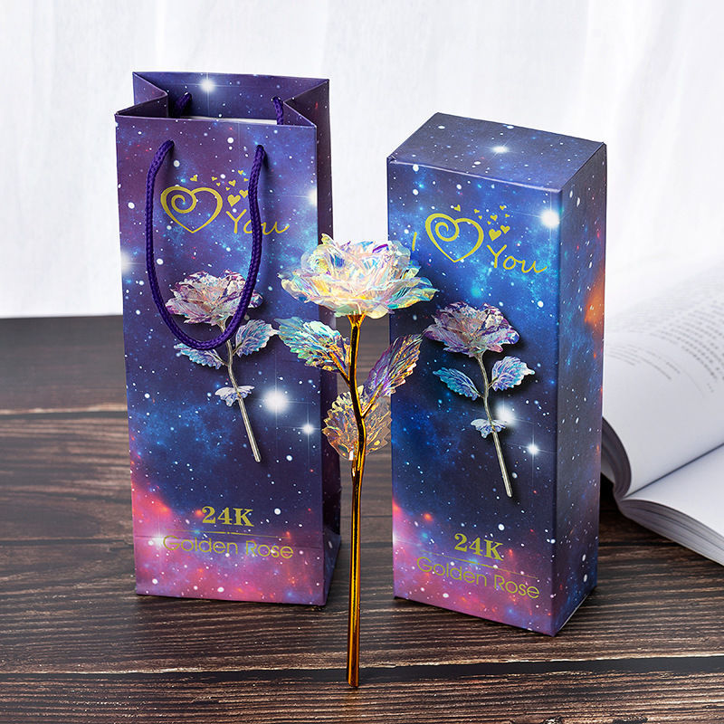 Red Rose Purple Box Galaxy Rose Gold Infinity Plastic Roses Flower Gift for Her Wife Mom Birthday Gifts Valentines Day