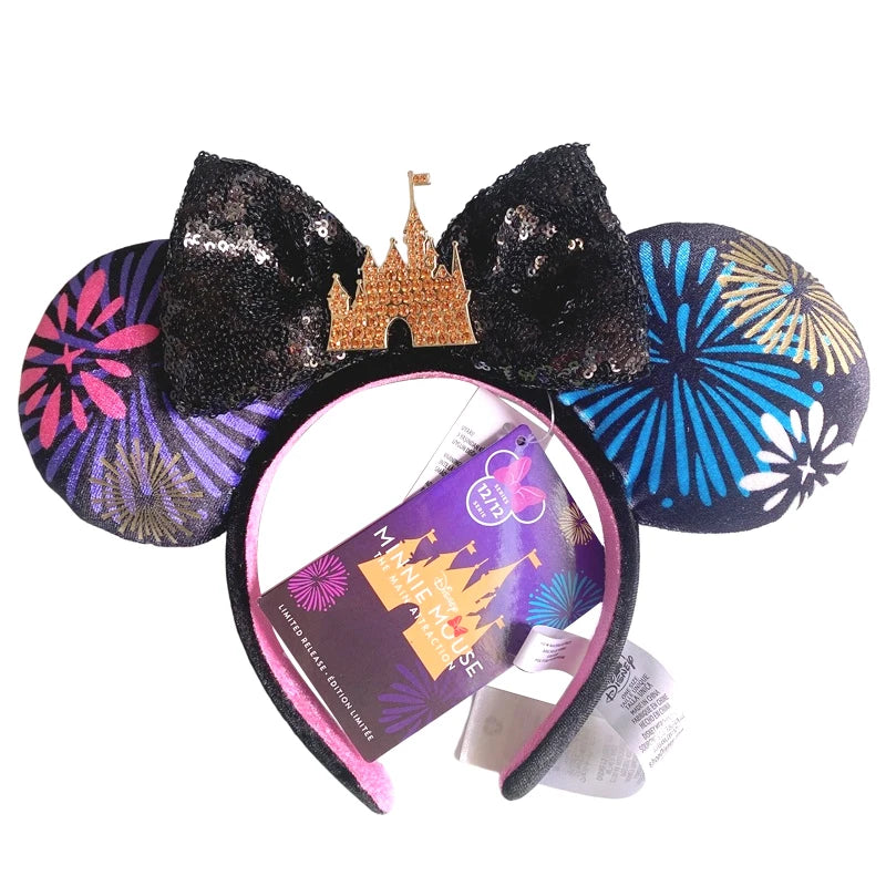 2025 Disney Minnie Ear Headband for Women Disneyland Hairband Mickey Adult/Child Leather Plush Sequin Cosplay Girls Accessories