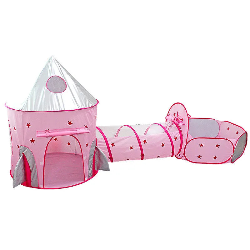 Children's Outdoor Tent Indoor Play House Folding Tent Spaceship Tunnel 3 in 1 Set Yurt Castle Toy Gift for Boys Girls Kids