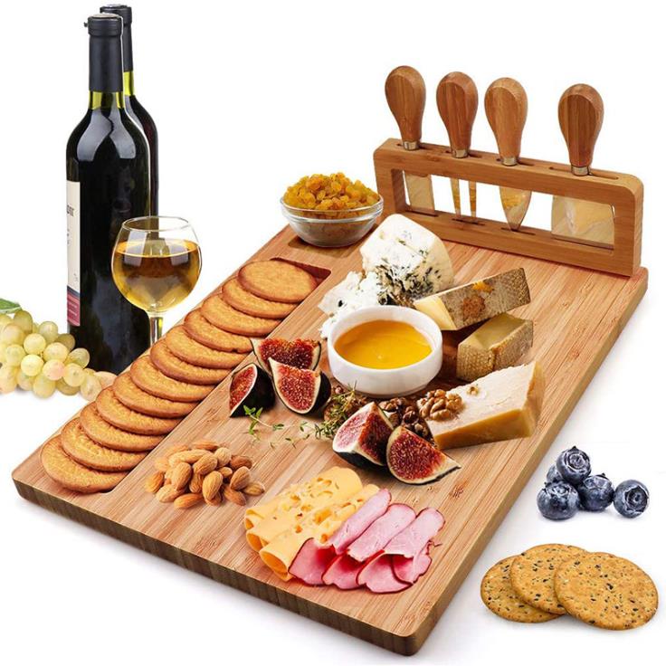 Housewarming Kitchen Personalized Gift Party Meat Charcuterie Platter Serving Tray Bamboo Cheese Board Set