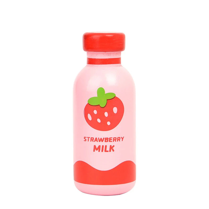 1Pcs Strawberry Milk Drink Bottle Toy Magnetic Wooden Kitchen  Chechele  Simulation Play House Educational Toy for Children Gift