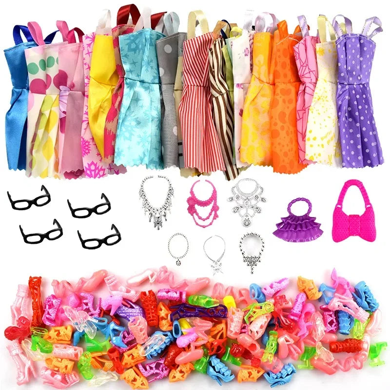 Random 32PCS Universal Clothes Set Clothes and Accessories for Barbie Dolls Fashion Clothes Party Gown for Girl's Gift（no Dolls）