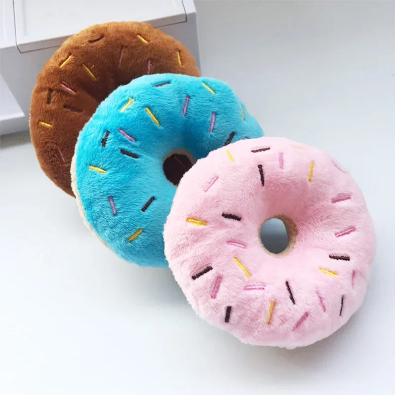 Soft Dog Donuts Plush Pet Dog Toys for Dogs Chew Toy Cute Puppy Squeaker Sound Toys Funny Puppy Small Medium Dog Interactive Toy