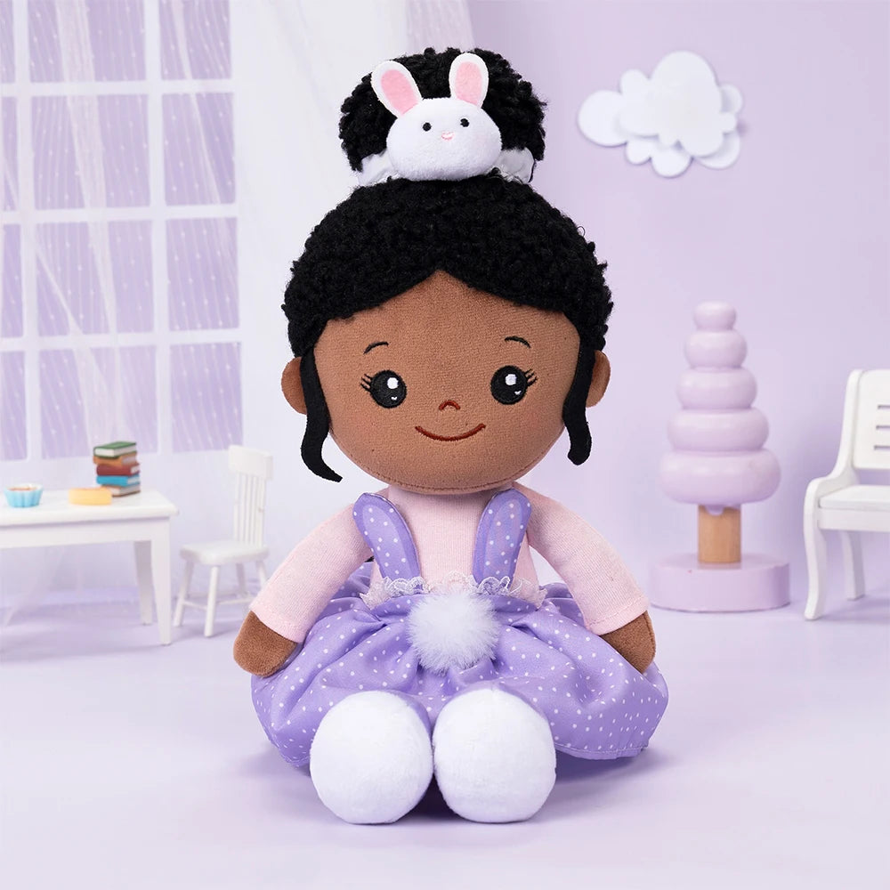 OUOZZZ 15" Plush Doll Toys African American Dolls for Girls Stuffed Plush Rag Doll Rabbit Toys Kids Baby Birthday Christmas Gift