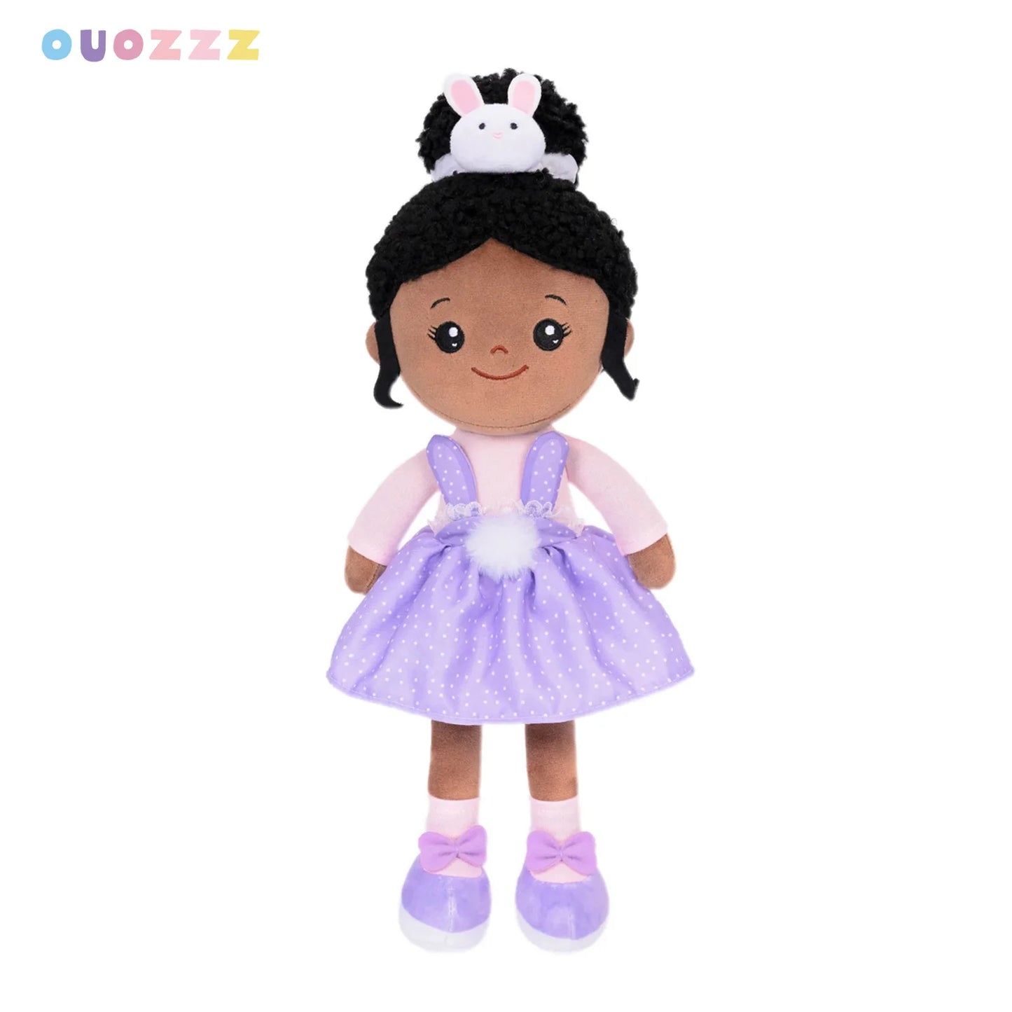 OUOZZZ 15" Plush Doll Toys African American Dolls for Girls Stuffed Plush Rag Doll Rabbit Toys Kids Baby Birthday Christmas Gift