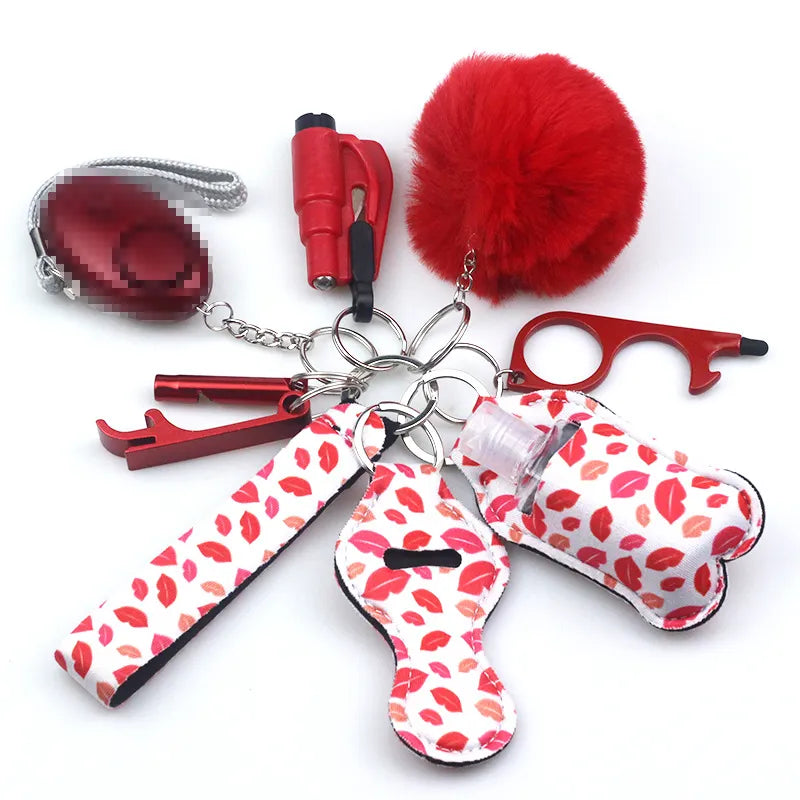 10pc/Set Self Defense Keychain Portable Girls' Self-Protection Keychain Set for Women Alarm Safe Key Ring Best Anti-Wolf Gift