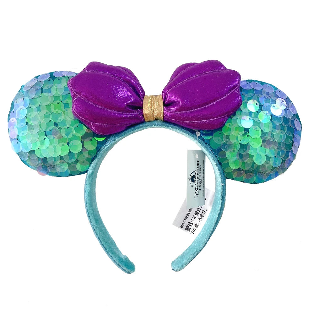 2025 Disney Minnie Ear Headband for Women Disneyland Hairband Mickey Adult/Child Leather Plush Sequin Cosplay Girls Accessories