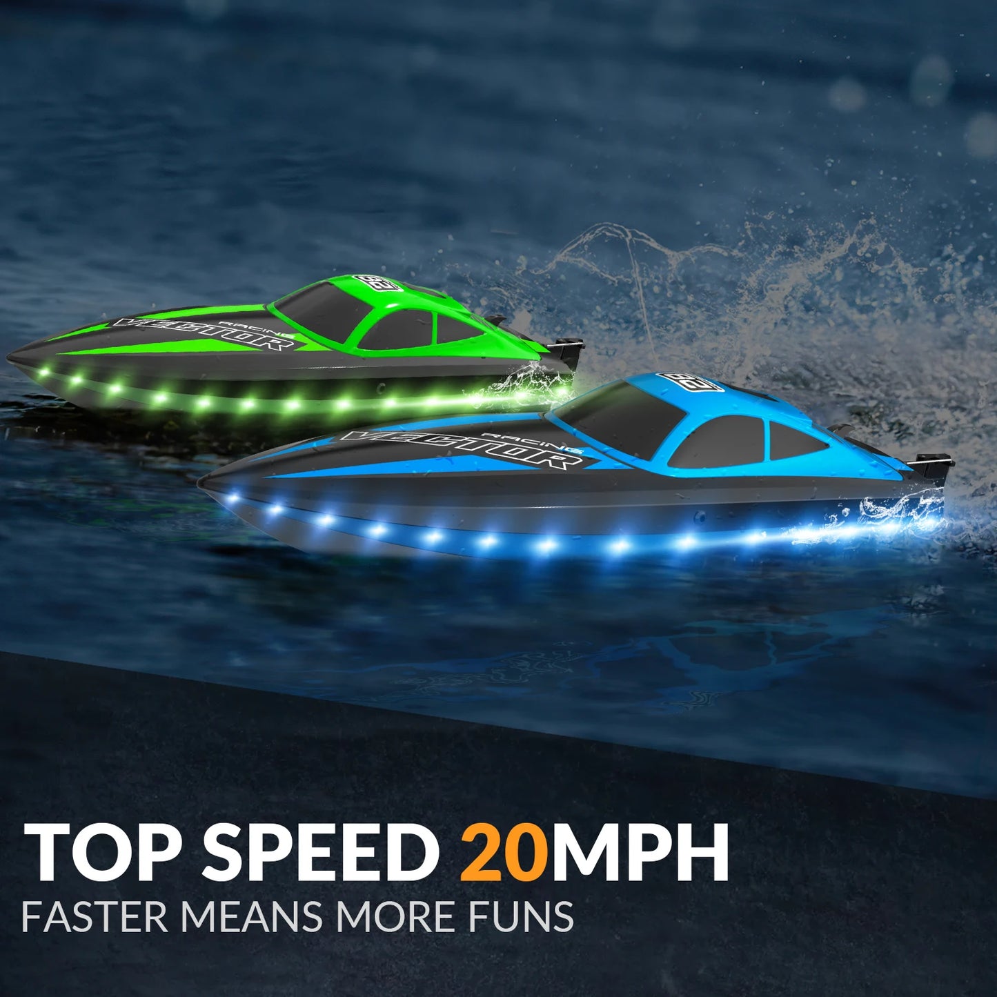 RC Boat 20MPH Fast RC Boat for Adults 2.4Ghz Remote Control Boat for Pools and Lake With 2 Rechargeable Batteries Toys Gifts For