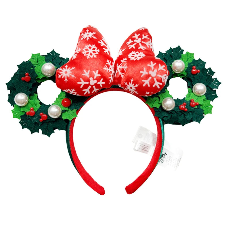 2025 Disney Minnie Ear Headband for Women Disneyland Hairband Mickey Adult/Child Leather Plush Sequin Cosplay Girls Accessories