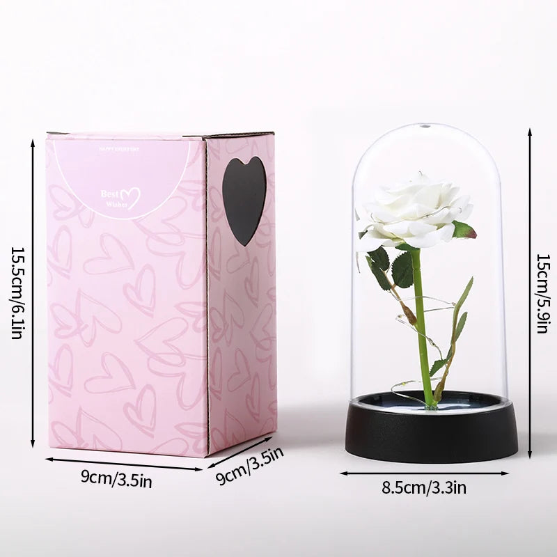 Artificial Rose Flowers Eternal Rose LED Light Foil Flower in Glass Cover Simulation Rose Flower Mothers Day Gifts Party Supply