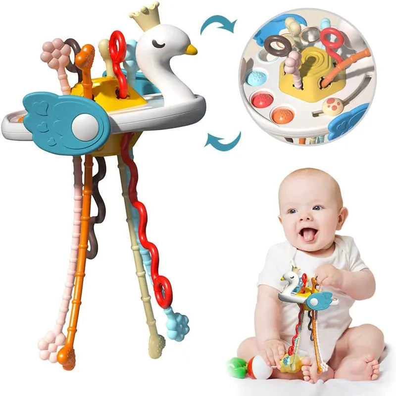 Baby Sensory Montessori Toys Silicone Pull String Toy for 0 12 Months Teething Toy Motor Skill Activity Toys for 1-3 Year Babies