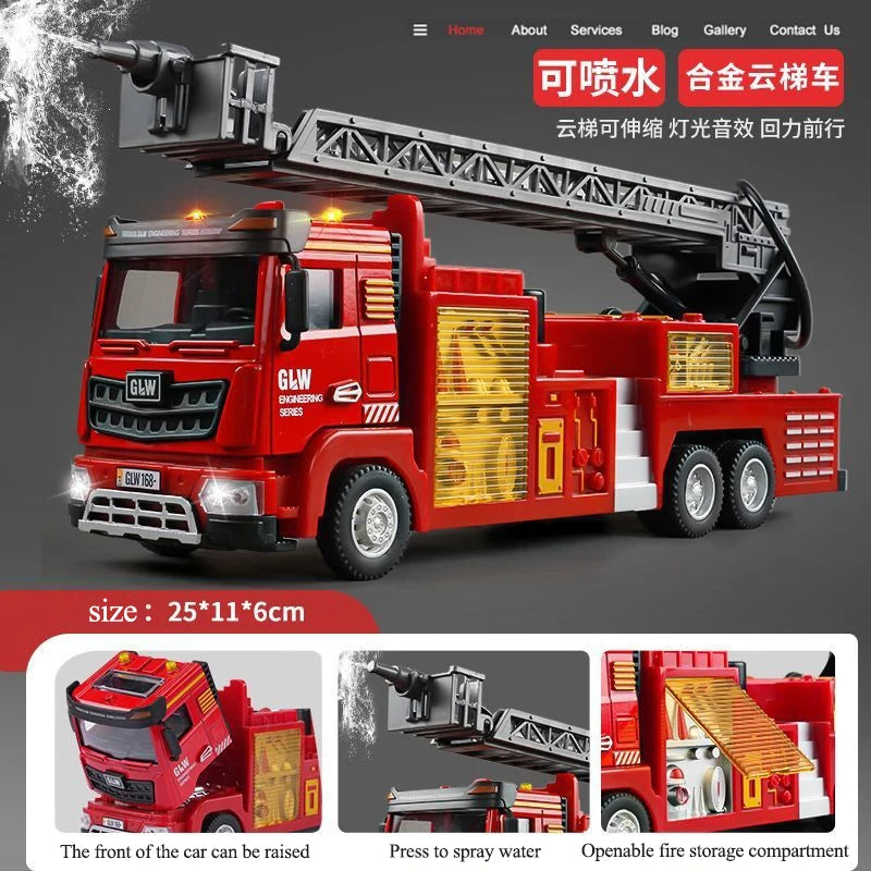 Large Alloy Fire Truck Toy With Sound and Light Sprayable Water Tank Car Simulation Firefighter Rescue Vehicle Boy Gift