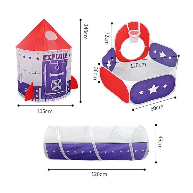 Children's Outdoor Tent Indoor Play House Folding Tent Spaceship Tunnel 3 in 1 Set Yurt Castle Toy Gift for Boys Girls Kids