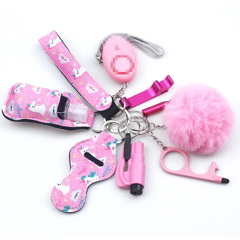 10pc/Set Self Defense Keychain Portable Girls' Self-Protection Keychain Set for Women Alarm Safe Key Ring Best Anti-Wolf Gift