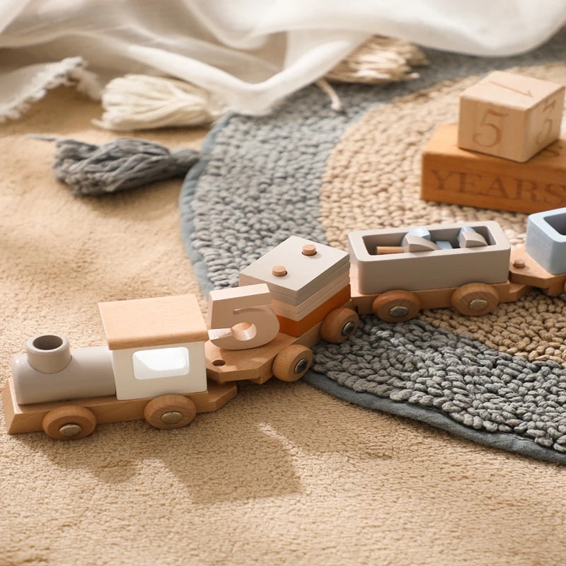 Wooden Train Birthday Toy  Montessori Toys Baby Educational Toys  Wooden Trolley  Baby Learning Toys  Number of Wood Baby's Toys