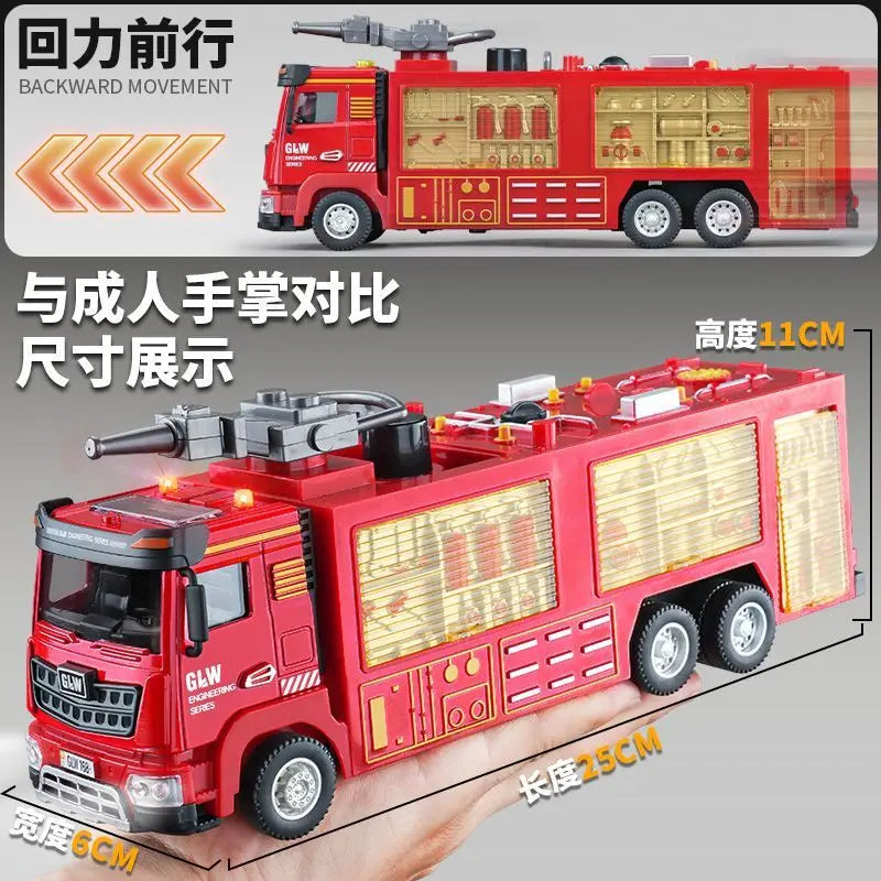 Large Alloy Fire Truck Toy With Sound and Light Sprayable Water Tank Car Simulation Firefighter Rescue Vehicle Boy Gift