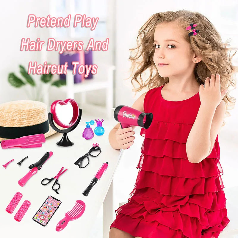 Kids Makeup Set for Girls Gifts Pretend Play Hairdressing Hair Simulation Styling Tools Blow Dryer Beauty Fashion Toys for Girls