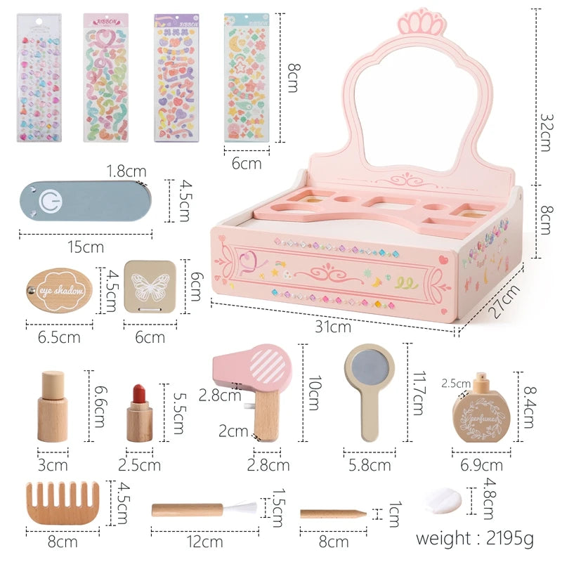 Wooden Makeup Set Play House Toys Children Simulation Dressing Table Makeup Toys Girls Small Princess Set Cosmetics Toy Girl Toy