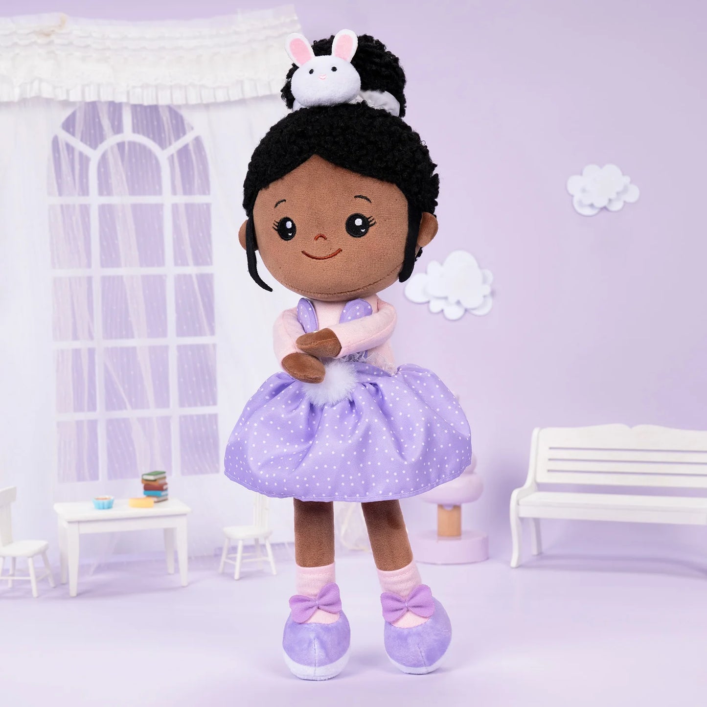 OUOZZZ 15" Plush Doll Toys African American Dolls for Girls Stuffed Plush Rag Doll Rabbit Toys Kids Baby Birthday Christmas Gift