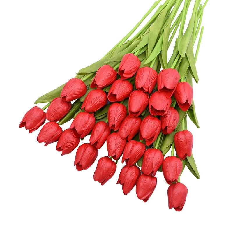 31Pcs Tulips Artificial Flower Real Touch Tulipe Flowers Fake Flowers Wedding Decoration Flowers Christmas Home Garden Decor