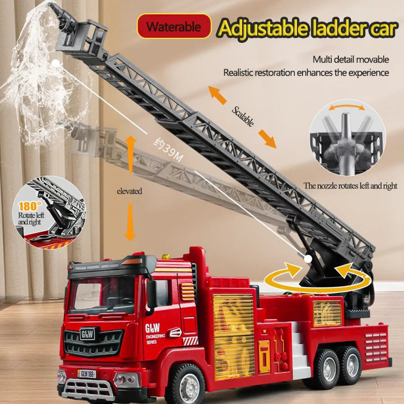 Large Alloy Fire Truck Toy With Sound and Light Sprayable Water Tank Car Simulation Firefighter Rescue Vehicle Boy Gift