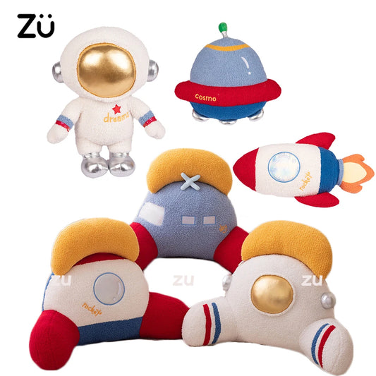 ZU Space Theme Back Cushion Cute Astronauts UFO Rocket and Plane Plush Toys Tent Room Throw Pillows Home Decor Boy Girl Gift