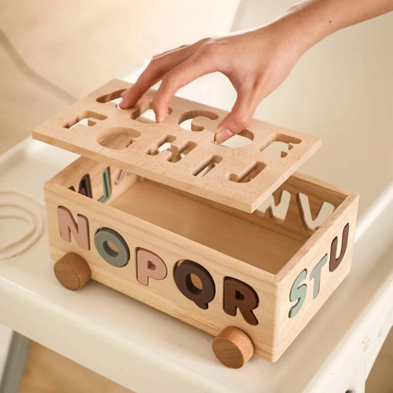 Wooden Montessori Toy Car  Baby Alphabet Car  Baby Learning Toy  Multifunctional Traffic Puzzle Car  Learning Toys Baby's Toys