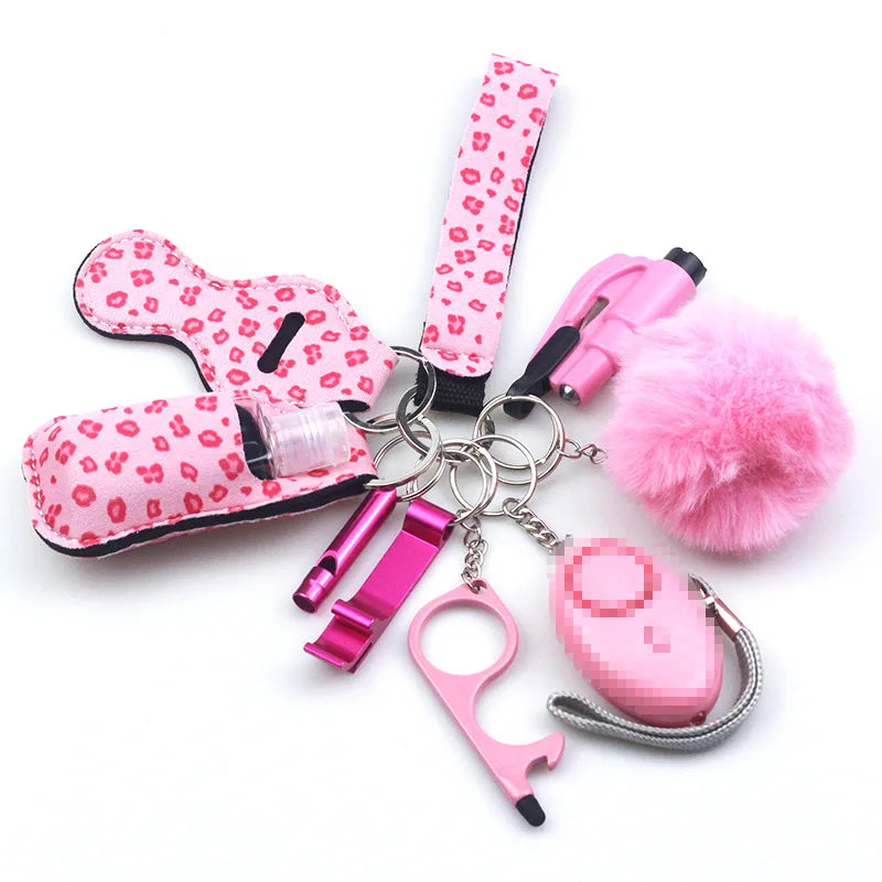 10pc/Set Self Defense Keychain Portable Girls' Self-Protection Keychain Set for Women Alarm Safe Key Ring Best Anti-Wolf Gift