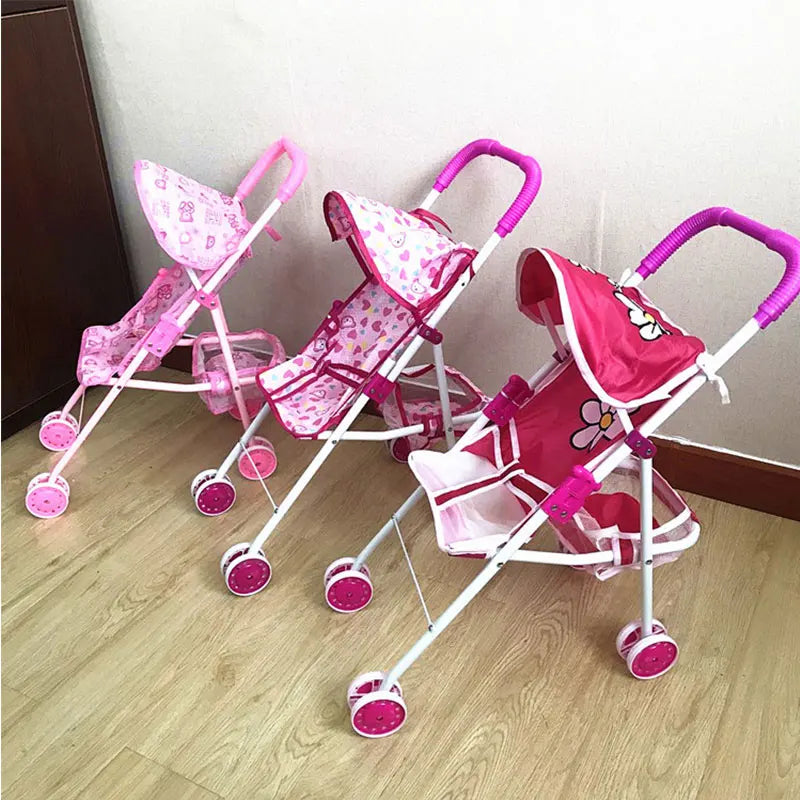 Foldable Doll Stroller Pram Pushchair Safe Baby Dolls Carriages Pretended Play Doll Accessories for Kids